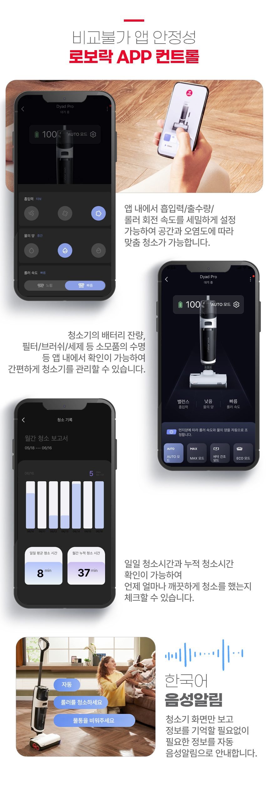 로보락 다이애드 프로 Dyad Pro 물걸레 청소기 열풍 건조 트리플 브러쉬 아쿠아 청소기